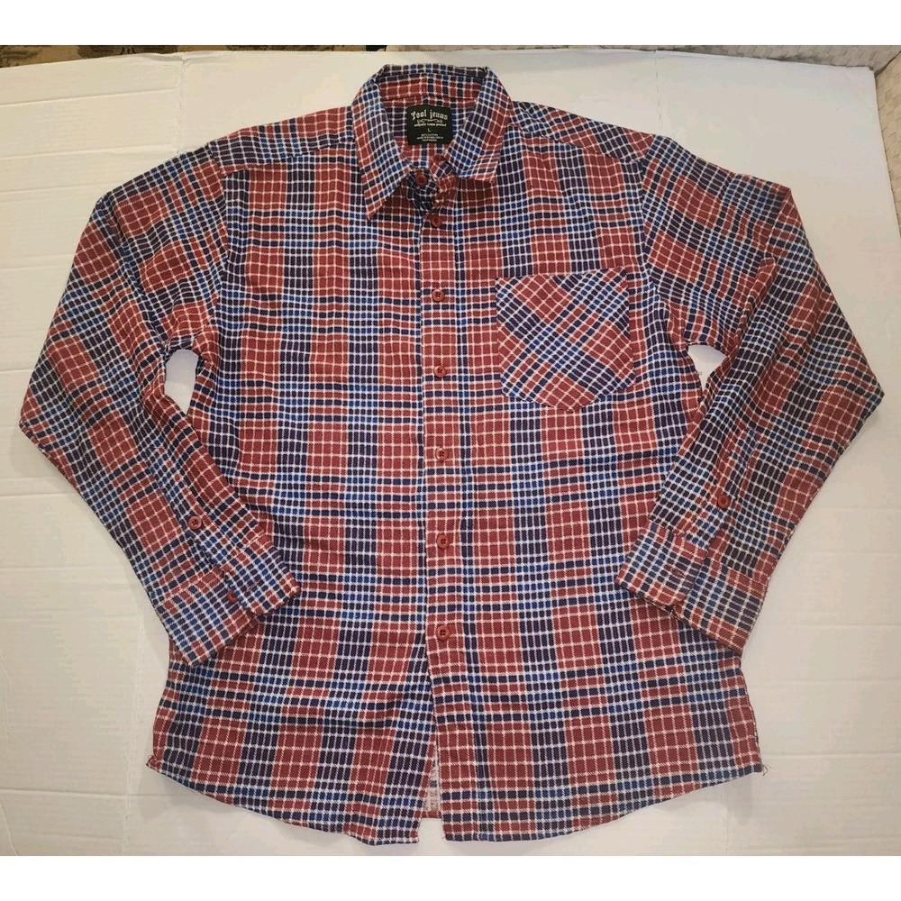 Tool Jeans Y2K Flannel Shirt Men's Large Red Blue Plaid Biker Workwear Button Up